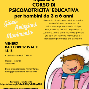 RIPARTE IL CORSO DI PSICOMOTRICITA' EDUCATIVA