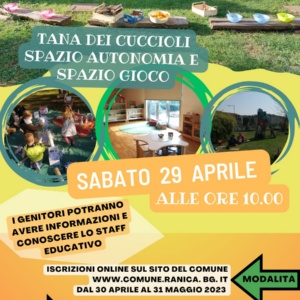 29 APRILE ORE 10.00 OPEN DAY TANA DEI CUCCIOLI E SPAZIO GIOCO